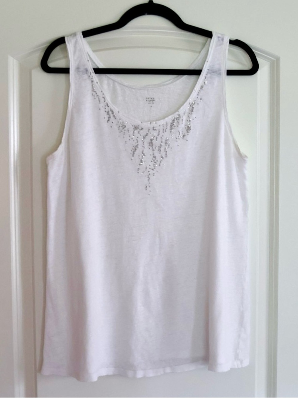Eileen Fisher Linen Embellished Scoop Neck Tank Top Size Large